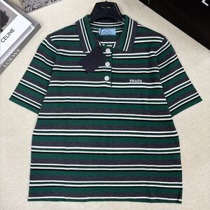Prada Striped Knit Polo-neck Short Sleeve Shirt